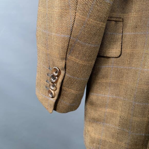 OXXFORD CLOTHES  44 Regular Brown Blue Plaid Wool Tweed Notch Lapel Sport Coat - Picture 5 of 9